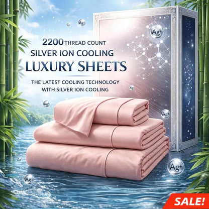 4-Piece Queen Luxury Cooling Bed Sheet Set – 4000-Thread-Count Soft Fabric, 15-Inch Deep Pocket Fitted Sheet + 2 Pillowcases, Silver Ion Infused for Fresh Feel, Lightweight & Breathable Design Ideal for Warm Nights and Seas