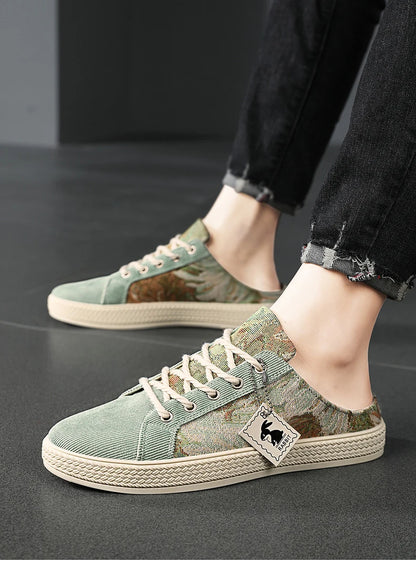 Men's canvas slippers summer new breathable outdoor soft-sole casual slippers party sandals Joker tide half slippers cloth shoes