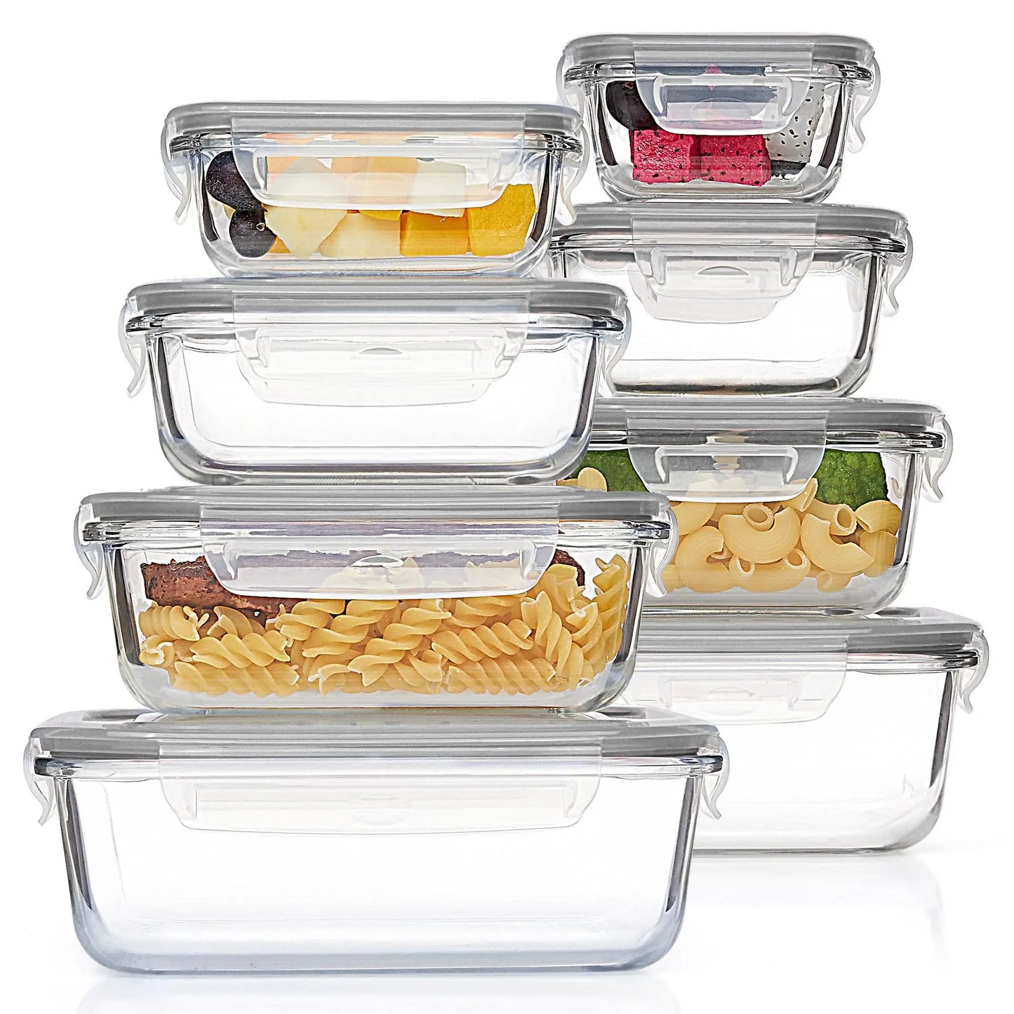 8-piece set of glass food storage containers, leak-proof sealed LIDS, BPA-free, non-toxic transparent borosilicate