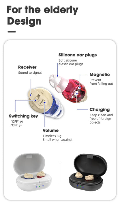 Multi-color Charging Long Life Portable Mini CIC Invisible Magnetic Rechargeable In-Ear Adjustable Hearing Aid For Deaf and Elde