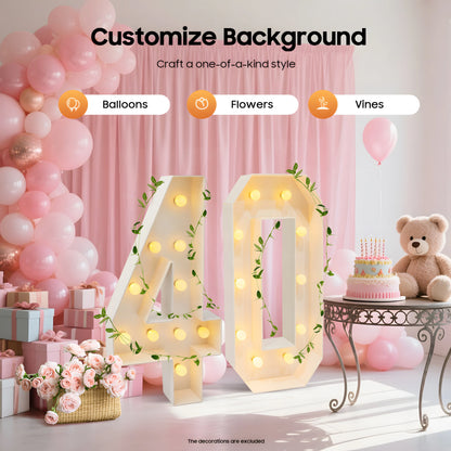 40 Light Up Numbers Battery Powered Warm White LED Big Birthday Anniversary Decor for Party Backdrop Indoor 39.37 Inch