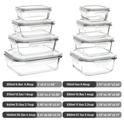 8-piece set of glass food storage containers, leak-proof sealed LIDS, BPA-free, non-toxic transparent borosilicate