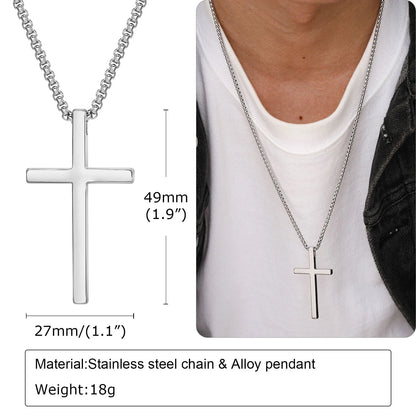 Vnox Cross Necklace for Men Women, Silver Color Plain Alloy Metal Cross Pendant Collar with Stainless Steel Box Chain