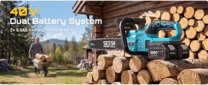 Seesii 40V 18Inch Cordless Electric Saw 2200W Brushless Chainsaw With Automatic Oiler  Garden Woodworking Cutting Tool For Makita 18v Battery pin