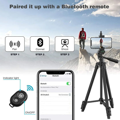 Mobile Tripod for Phone Lightweight Camera Tripod Stand with Bluetooth Selfie Remote Phone Holder for Youtube Video Photography