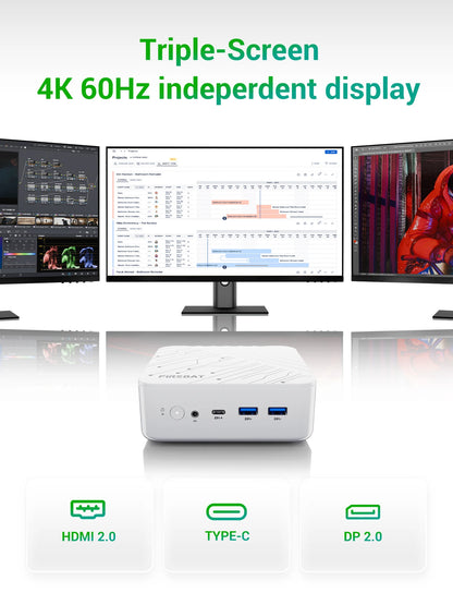 FIREBAT AM02 AMD Ryzen7 H 255 Mini PC 16GB DDR5 RAM 512GB SSD WIFI6 BT5.2 4A1C Dual RJ45 3*4K Display Compact Gaming Computer