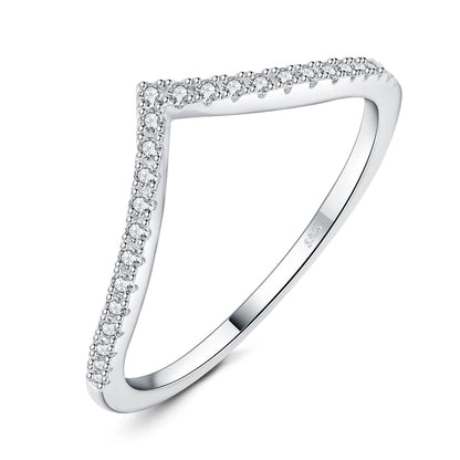 JewelryPalace Moissanite D Color Round Cut 925 Sterling Silver V Shape Stackable Wedding Ring for Woman Yellow Rose Gold Plated
