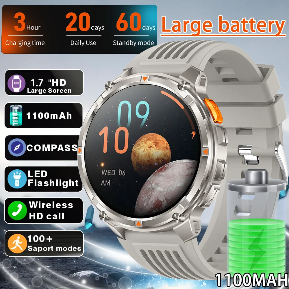 2026 T-Rex3 Ultra 1100mAh Battery 170+Sport Fitness LED Flashlight IP68 Waterproof Bluetooth call GPS track Smartwatch Compass