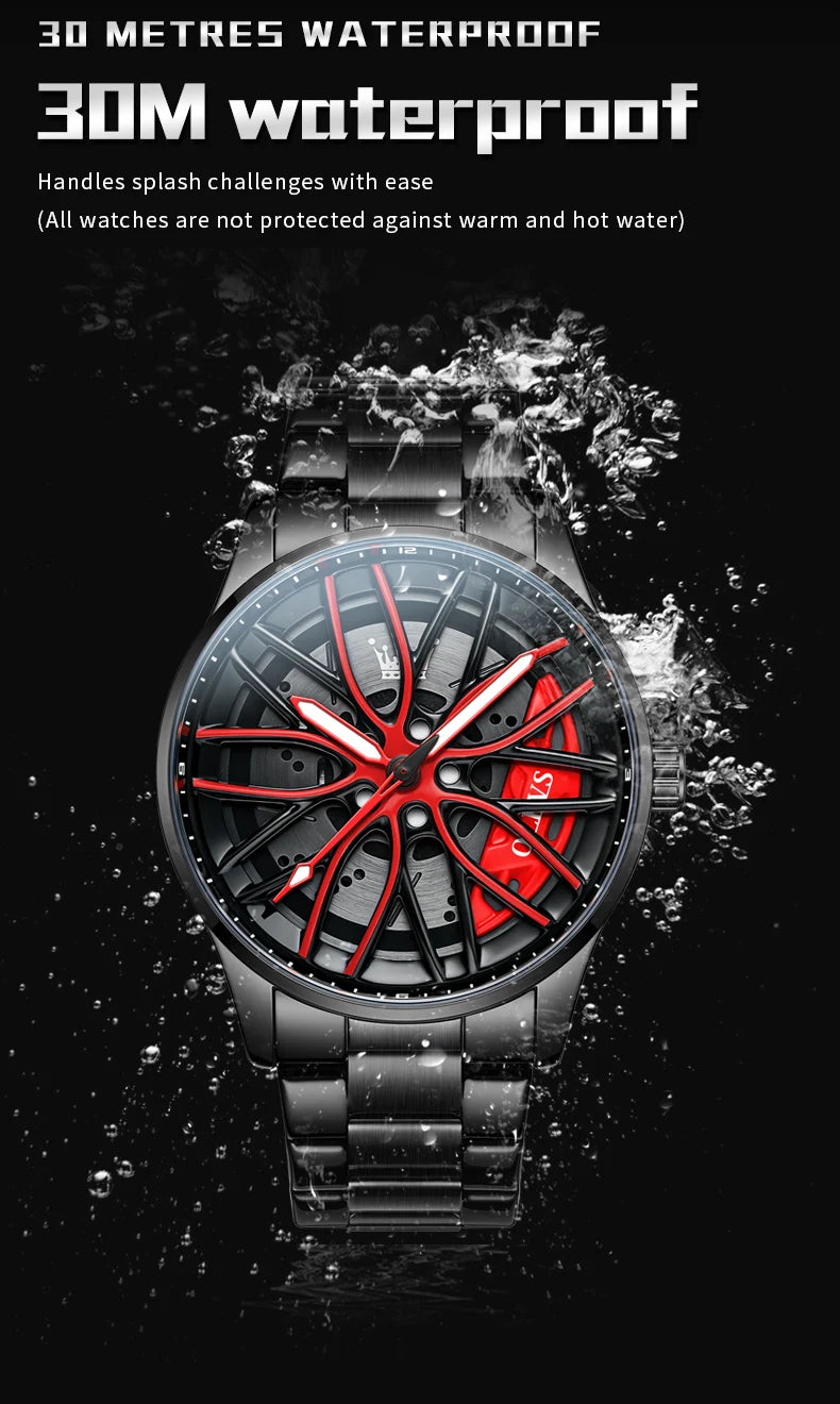 OLEVS 9937 Mens Watch Original Rotatable Wheel Hub Dial Fashion Trend Quartz Watch Waterproof Luminous Stainless Steel Reloj