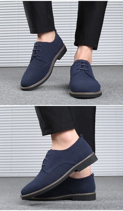 Mens Navy Blue Suede Wingtip Derby Shoes Classic Lace Up Formal Casual Dress Shoes For Business Wedding Office Wear British