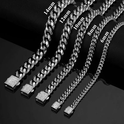 Any Length 7"-40" 6mm-14mm New Fashion Women Mens Chain 316L Stainless Steel Miami Link Necklace or Bracelet Crystal Buckle Gift