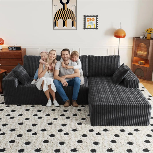 108in Modular Sectional Sofa Chaise Lounge Flannel Fabric Removable Washable Cover Pillow Backrest Living Room 4 Seat Custom