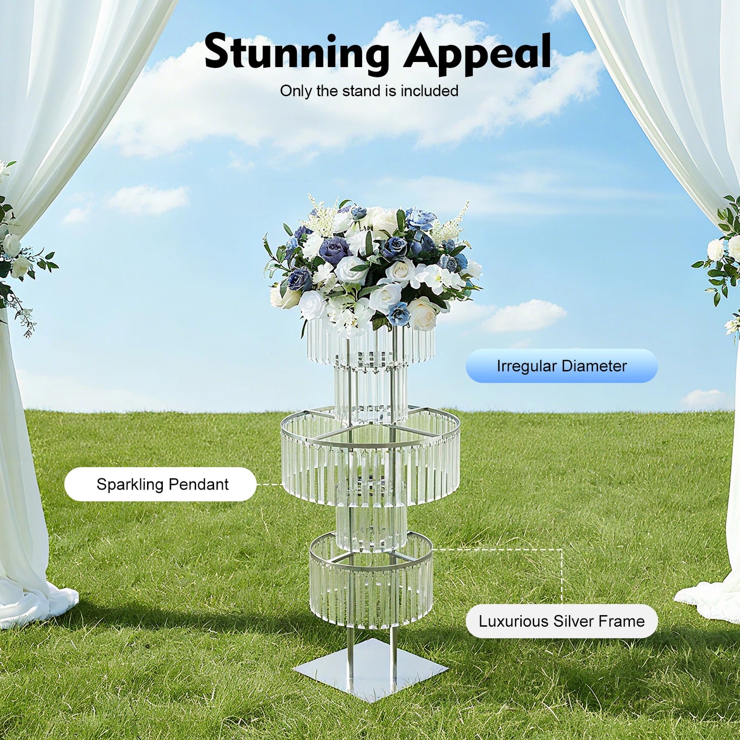 5 Tiers Wedding Centerpieces Flower Stand, 110cm Acrylic Crystal Flower Vase Rack Floor Table Decor Display Holder, Gold/Silver