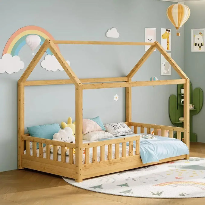 Wooden House-Frame Floor Bed — product image