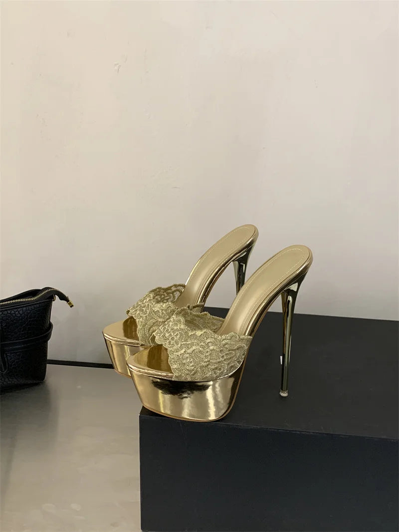 Hlieny Street Style Summer Open Toe Platform Women Slippers Fashion Thin High Heels Sandals Ladies Banquet Nightclub Party Shoes