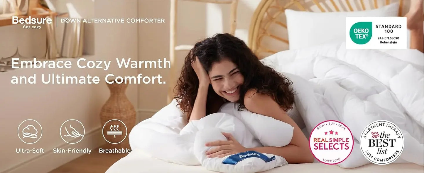 Comforter Duvet Insert - Quilted Comforters Queen Size, All Season Duvet, GentleSoft Down Alternative Bedding Blanket, with 8 Tabs, Gifts for Women/Men, White, Queen 88 x 88 Inches