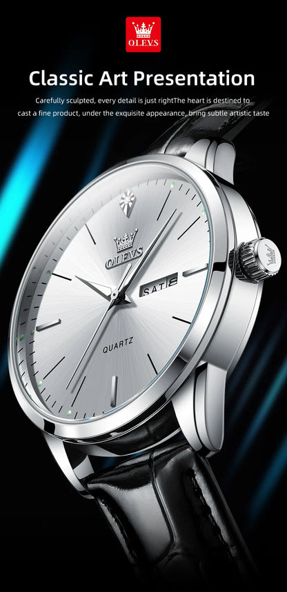 OLEVS 2935 Men Quartz Watch Dual Calendar Luminous Classic Business Watch For Men Fashion Original Waterproof Dress Wristwatch