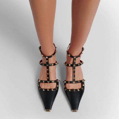 Summer Square Headed Rivet High-heeled Women's Sandals, Fashionable and Sexy Women's Party T-table Women's Plus Size Sandals