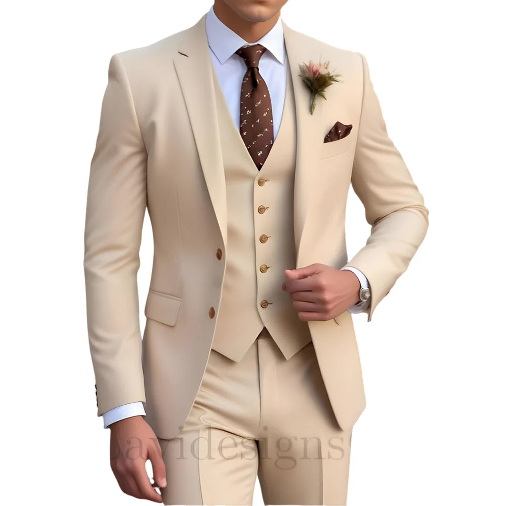 Elegant Men's Wedding Tuxedo Slim Blazer Pants Vest Three-piece Suit XS-5XL Custom Youth Suit 2025 New Style Suit