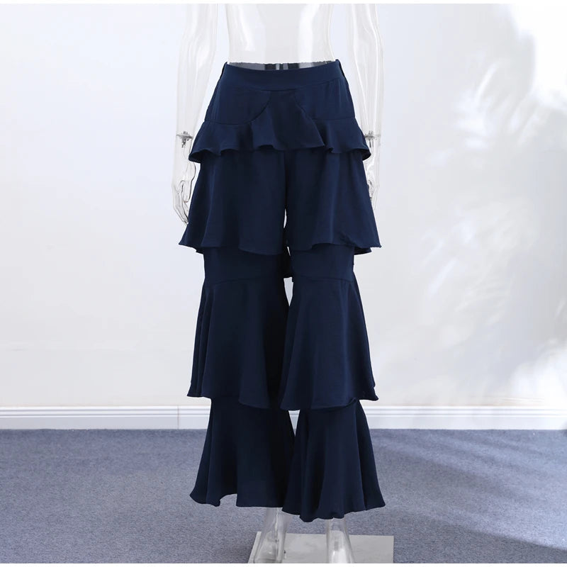 Tiered Ruffle Wide-Leg Pants