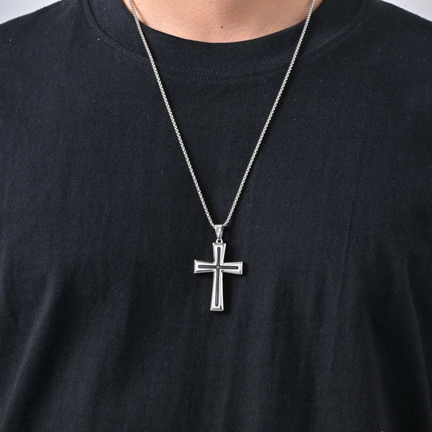 Stylish Men's Stainless Steel Cross Necklace,Punk Hip Hop Cross Pendant Necklace,Birthday Party Jewelry Gift for Him Dad Son