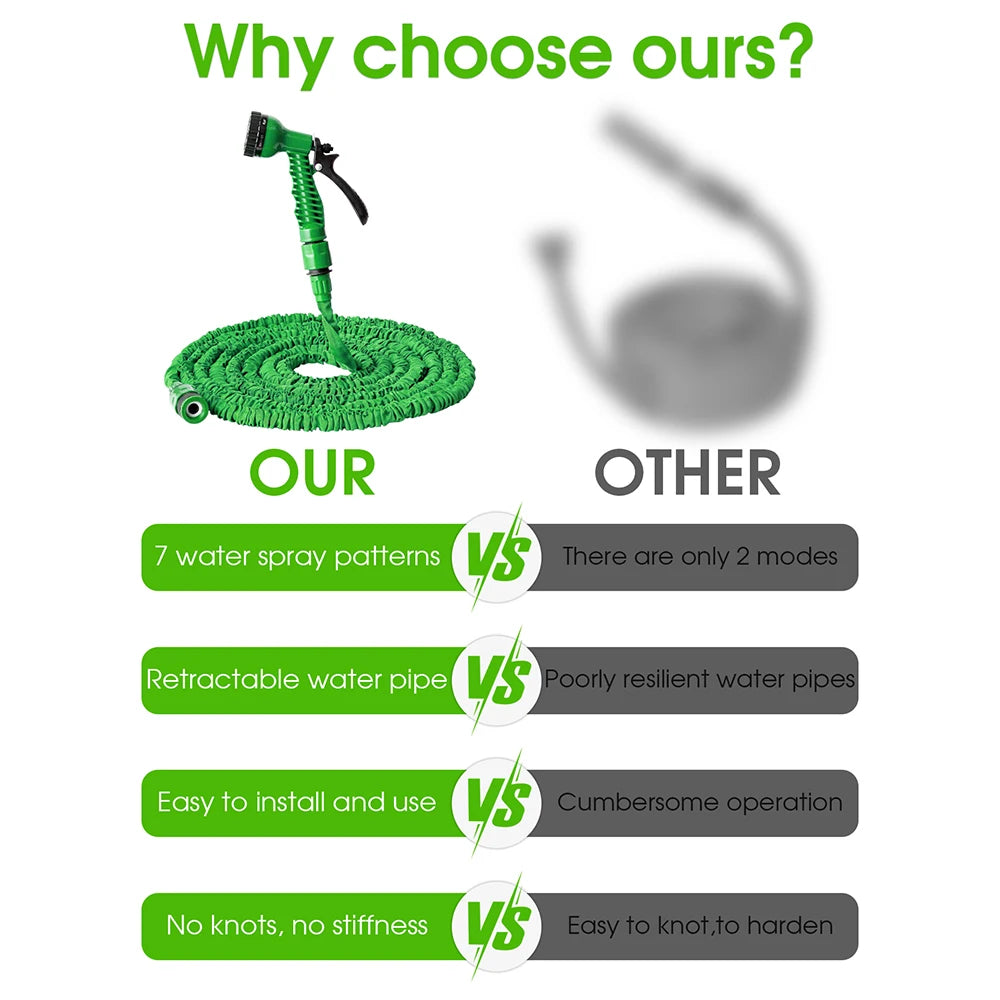 50FT Expandable Magic Hose Lightweight Design Durable Materials 7 Water Spraying Functions Gun Home Garden Watering Tools