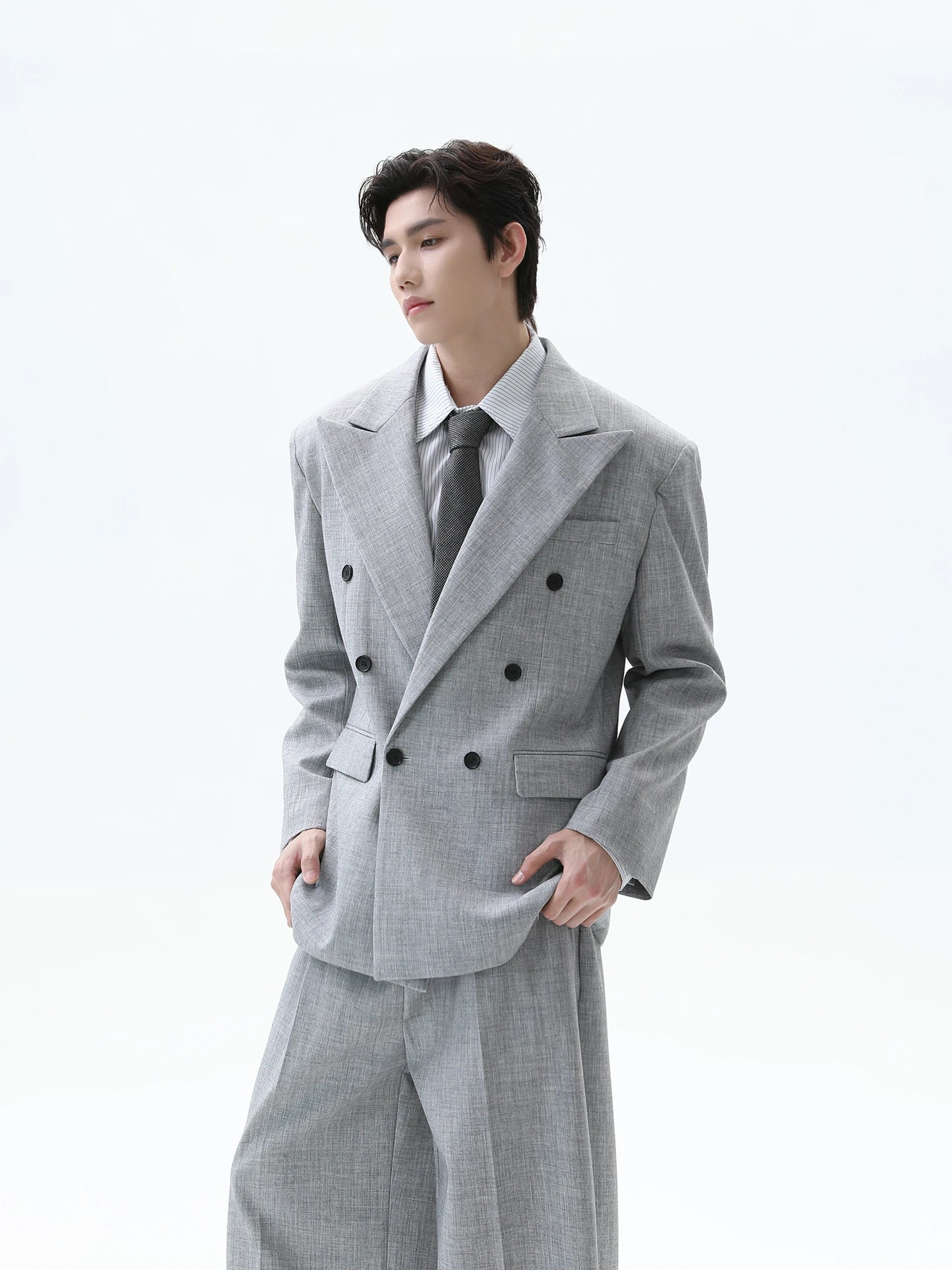 Suit Set Vintage V-neck Blazers Set Men's Classic Texture Suit Jacket Loose Fitting Trousers Casual Pants High-end Autumn