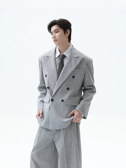Suit Set Vintage V-neck Blazers Set Men's Classic Texture Suit Jacket Loose Fitting Trousers Casual Pants High-end Autumn