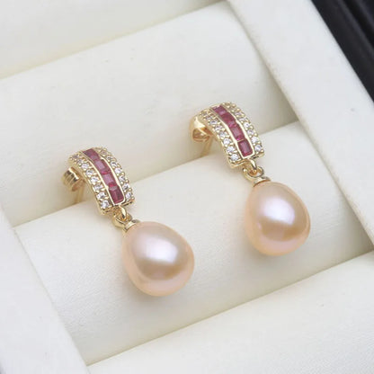 Freshwater Silver 925 Wedding Pearl Earrings Woman,Vintage Natural Pearl Earrings Jewelry Wife Girl Birthday Gift White Pink