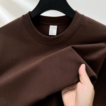 High quality 100% cotton short sleeve men's T-shirt summer round neck loose casual solid color plus size breathable top women
