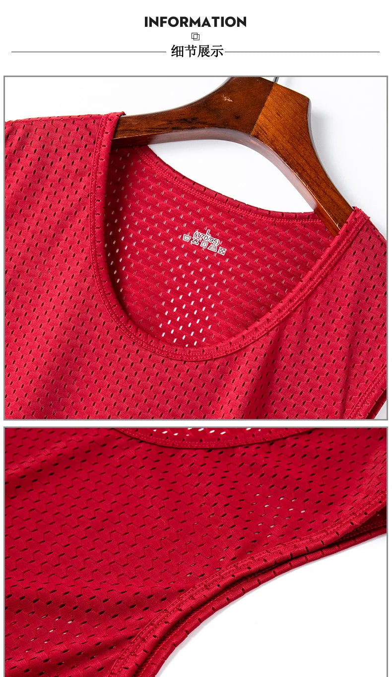 Men's Ice Silk Mesh Tank Tops Man Gym Stringer Transparent Bodybuilding Sleeveless Shirt Fitness Vest Male Muscle Singlets L-5XL