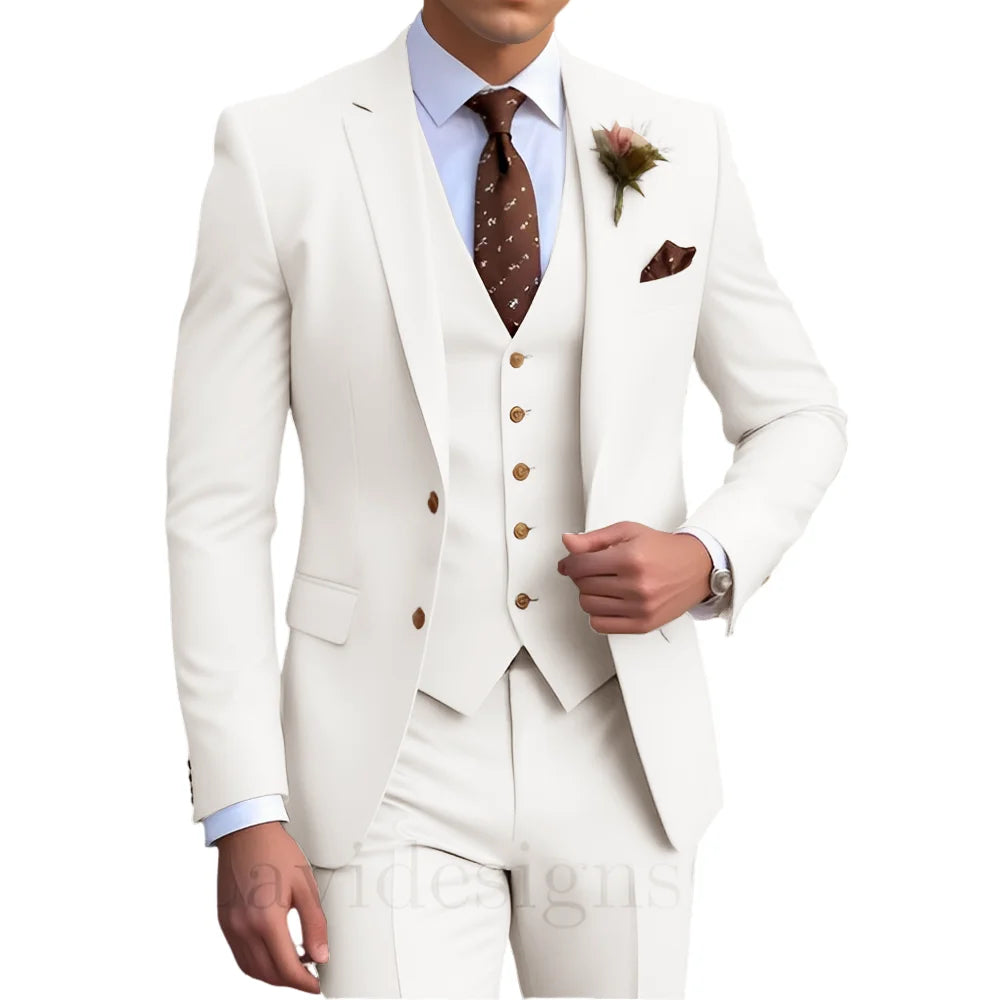 Elegant Men's Wedding Tuxedo Slim Blazer Pants Vest Three-piece Suit XS-5XL Custom Youth Suit 2025 New Style Suit