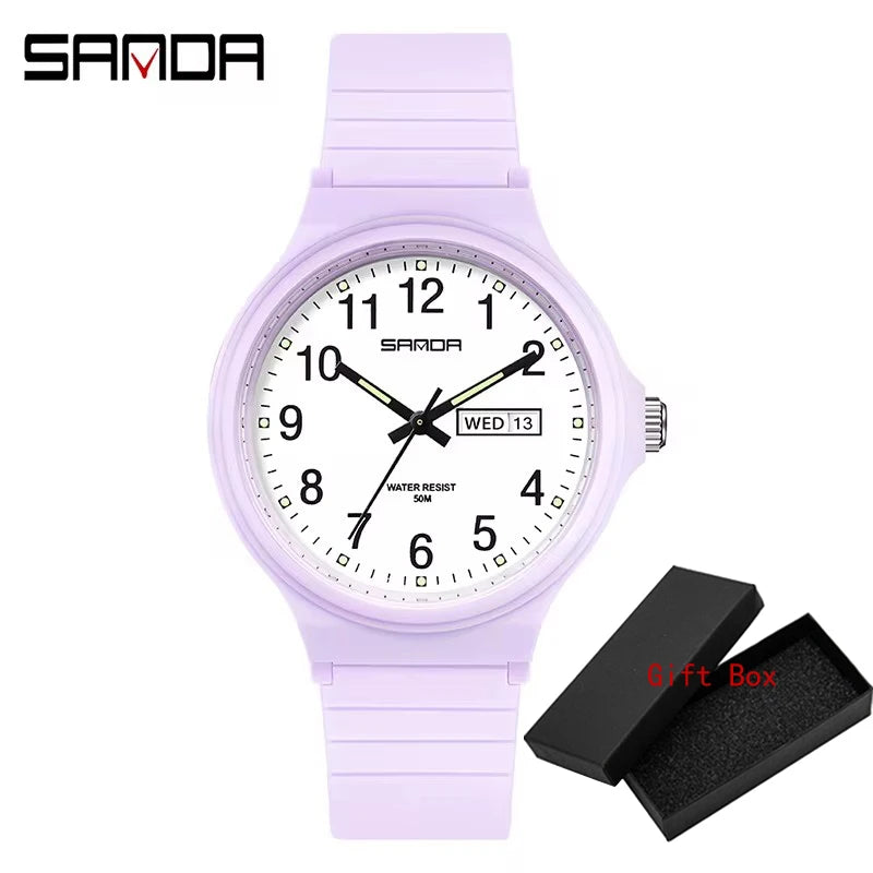Fashion Sanda Top Brand Calenda Quartz Watch Minimalism Style Ladies Wristwatch Simple Black White Waterproof Watch Clock Reloj
