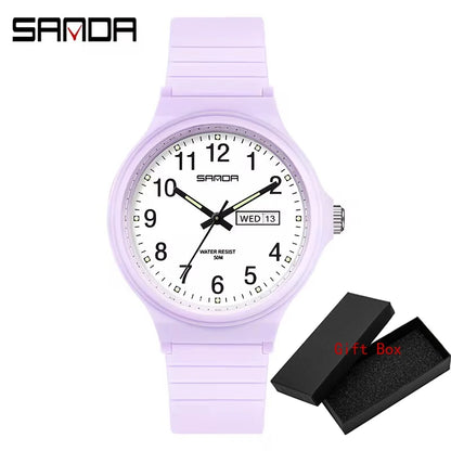 Fashion Sanda Top Brand Calenda Quartz Watch Minimalism Style Ladies Wristwatch Simple Black White Waterproof Watch Clock Reloj