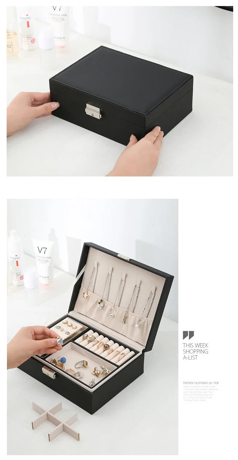 Organizer Box Double-Layer Jewelry Storage Box With Lock for Earrings, Necklaces and Other Accessories Organizing Box