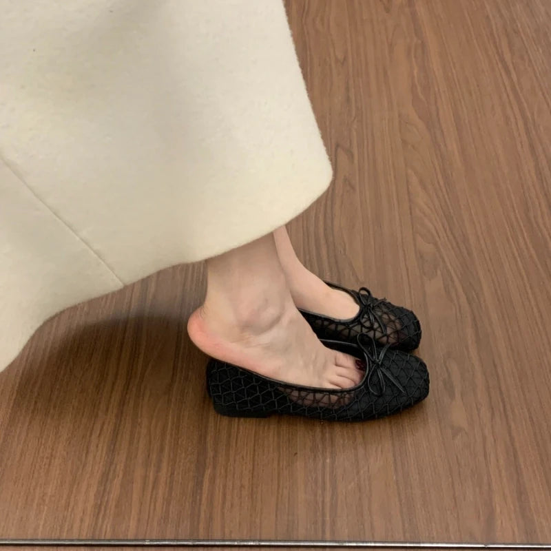 2026 Summer New Fashion Bow Flat Sandals for Women Slip-on Designer Style Casual Walking Breathable Elegant Ballet Shoes