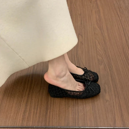 2026 Summer New Fashion Bow Flat Sandals for Women Slip-on Designer Style Casual Walking Breathable Elegant Ballet Shoes