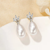 Oxtao Leaf & Pearl-Detail Drop Earrings — view 2
