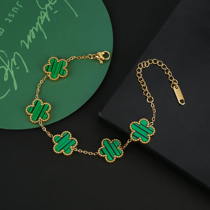 INS Hot Sale Stainless Steel Five Laef Flower Clover Bracelet Jewelry Set Necklace Earrings For Woman Daily Wear Brand Jewelry