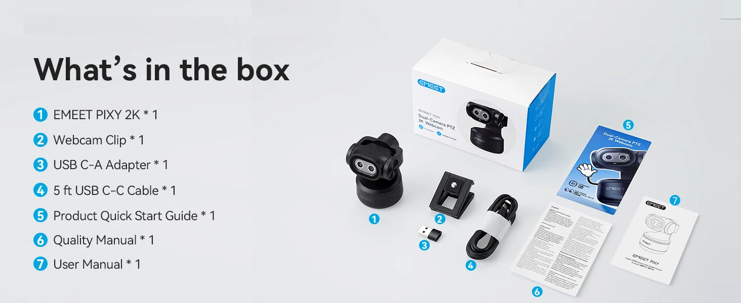 EMEET PIXY 2K Webcam,Gesture Control AI Tracking PTZ Camera With Sony Sensor,1080P 60fps Autofocus Webcam for Streaming OBS