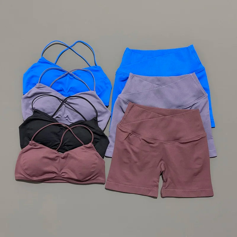 2Pcs HISTELLO Vision Sports Set Strappy Seamless Bra Scrunch Butt Lifting Stretch Breathable Gym Fitness Pilates Workout Sets