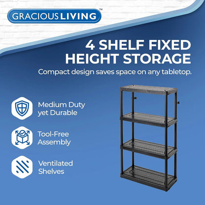 4 Shelf Fixed Height Ventilated Medium Duty Storage Unit 14 x 32 x 54.5" Organizer System for Home, Garage, Basement, &, Custom