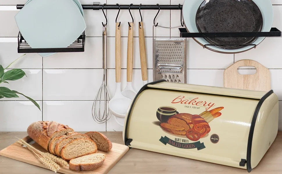 Metal Bread Box Black bread Bin Bread Storage box Food Storage Containers for Kitchen Large household Food Container