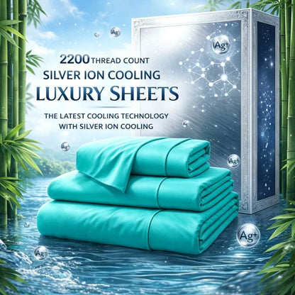 4-Piece Queen Luxury Cooling Bed Sheet Set – 4000-Thread-Count Soft Fabric, 15-Inch Deep Pocket Fitted Sheet + 2 Pillowcases, Silver Ion Infused for Fresh Feel, Lightweight & Breathable Design Ideal for Warm Nights and Seas