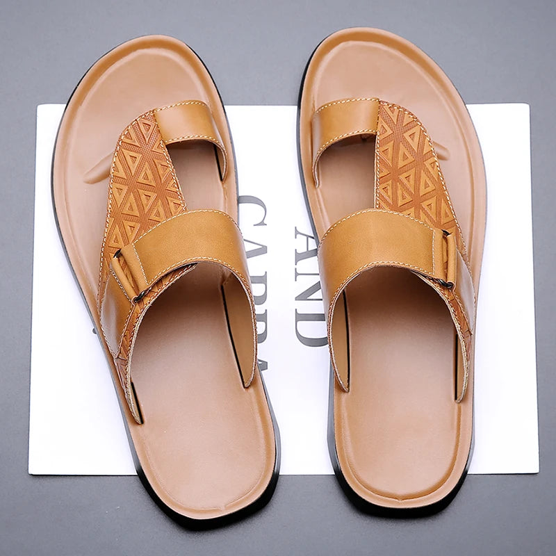 Men's Summer Sandals Breathable Fashion Simple Toe-Thru Soft Flat Bottom Beach Shoes Comfortable Classic Slippers-2502