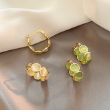 White & Green Stone Hoop Earrings