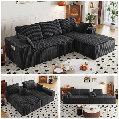 108in Modular Sectional Sofa Chaise Lounge Flannel Fabric Removable Washable Cover Pillow Backrest Living Room 4 Seat Custom
