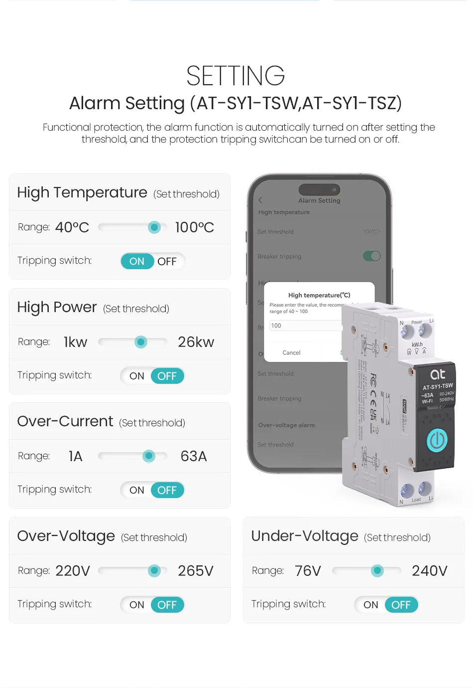 Tuya WiFi Circuit Breaker Smart 1P+N 63A  MCB Timer Power Energy kWh Voltage Current Meter Protector Voice Remote Control Switch