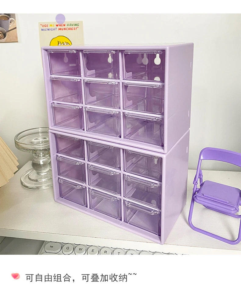 Desktop 9 Grid Storage Boxes Organizer Transparent Small Drawer Partitioned Student Desk Wall-mounted Sundries Storage Box Cute