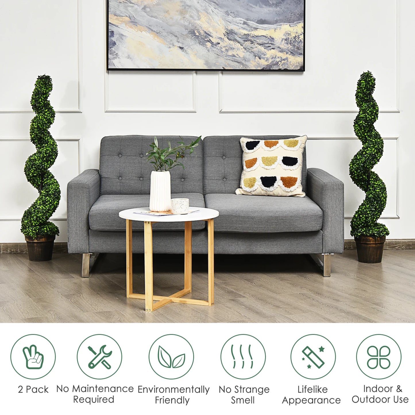 2 Pack 4FT Artificial Spiral Boxwood Topiary Tree Indoor Outdoor Decor